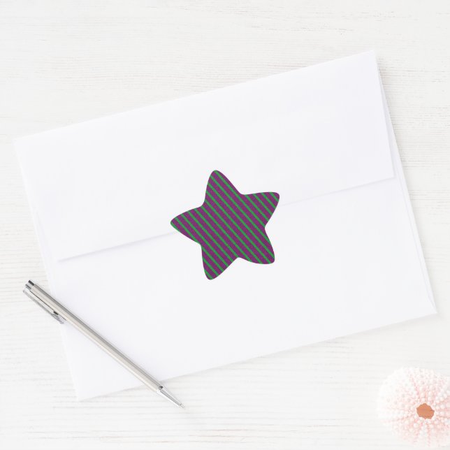 Green & Purple Stripes Glitter Star Sticker (Envelope)