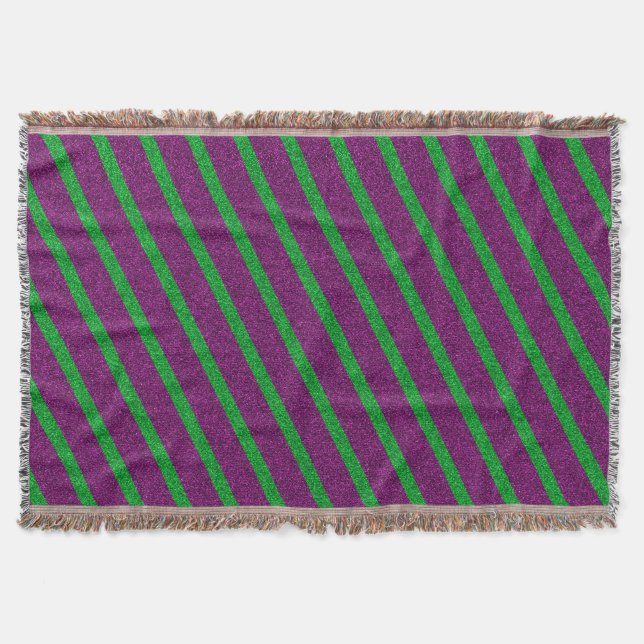 Green & Purple Stripes Glitter Throw Blanket (Front)