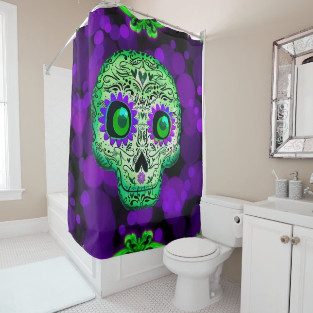 Green & Purple Sugar Skull Glowing Halloween (In Situ)