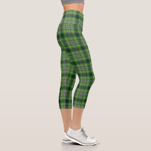 Green Purple Tartan Plaid Gingham Pattern Capri Leggings