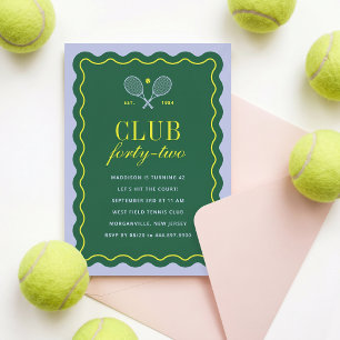 Green + Purple Tennis Club Adult Birthday Party Invitation