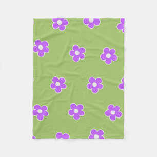 Green Purple Tropical Floral Botanical Summer Fleece Blanket