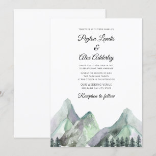 Green Purple Watercolor Mountains Wedding Invite
