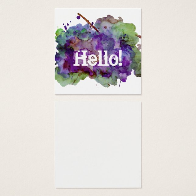 Green/Purple Watercolor Paint Splatter Hello Notes (Front & Back)