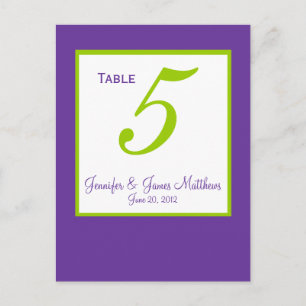 Green Purple Wedding Table Number Cards