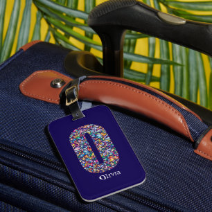 Green purple yellow floral Monogram Initial O blue Luggage Tag