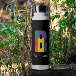 Green purple yellow red Monogram Initial  B Water Bottle