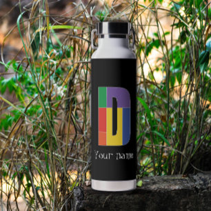 Green purple yellow red Monogram Initial  D Water Bottle