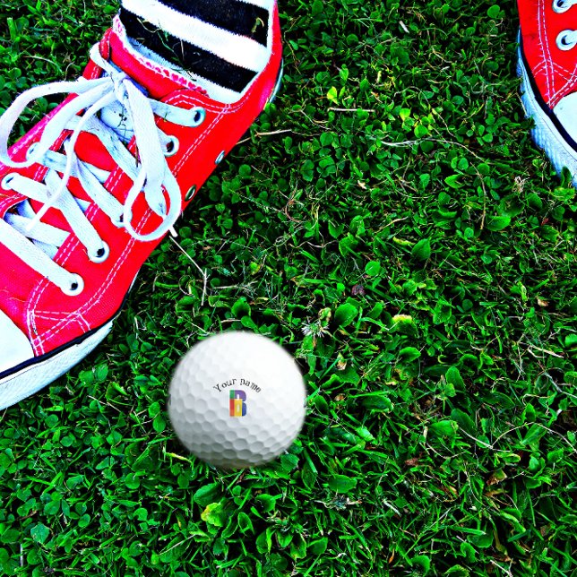 Green purple yellow red Monogram Initial   Golf Balls (Creator Uploaded)