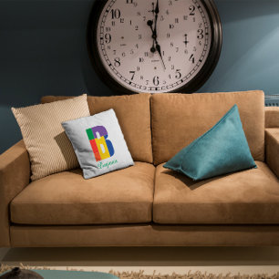 Green purple yellow red Monogram Initial Throw Pi Pillow