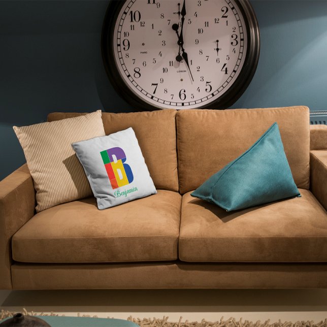 Green purple yellow red Monogram Initial  Throw Pi Pillow (Creator Uploaded)