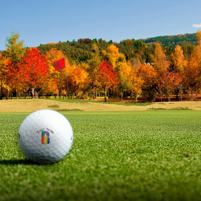 Green purple yellow red Monogram letter B Golf Balls (Creator Uploaded)