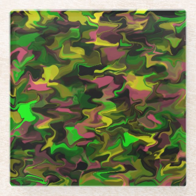 Green Purple Yellow Swirl Glass Coaster (Front)