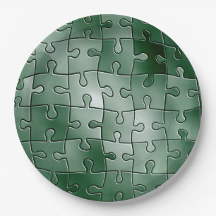 Green puzzle paper plate