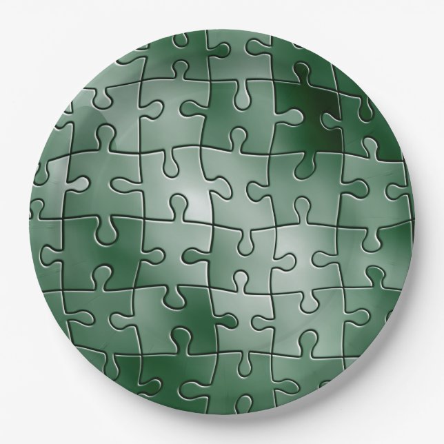 Green puzzle paper plate (Front)
