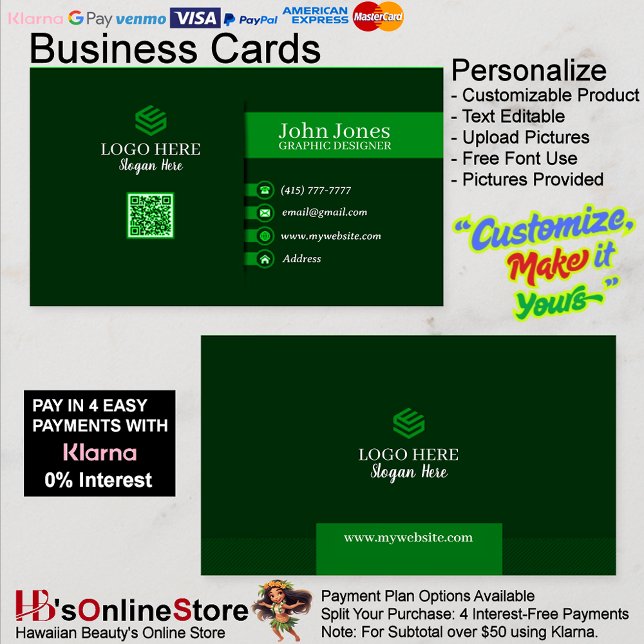 Green QR Code Cartes de visite 22 Pack de 100 (Green QR Code Business Cards 22 Pack of 100.)