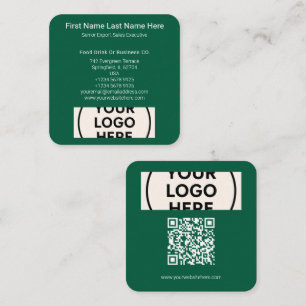 Green QR Code Logo Square Professional Modern Eco Business Card