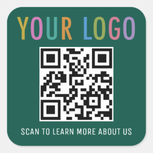 Green QR Code Stickers Custom Business Logo Square