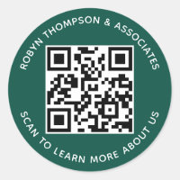 Green QR Code Stickers Custom Business Name Round