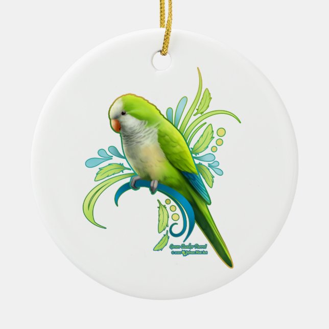 Green Quaker Parrot Ceramic Ornament (Front)