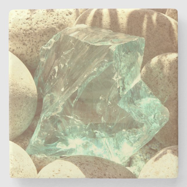 Green quartz beige stone nature rock mineral stone coaster (Front)