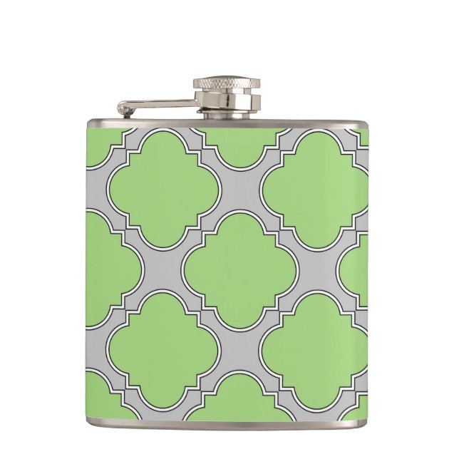 Green Quatrefoil Hip Flask (Front)