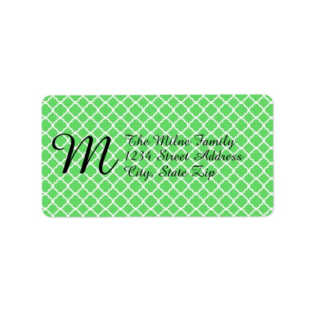 Green Quatrefoil Monogram- Address Labels (Front)