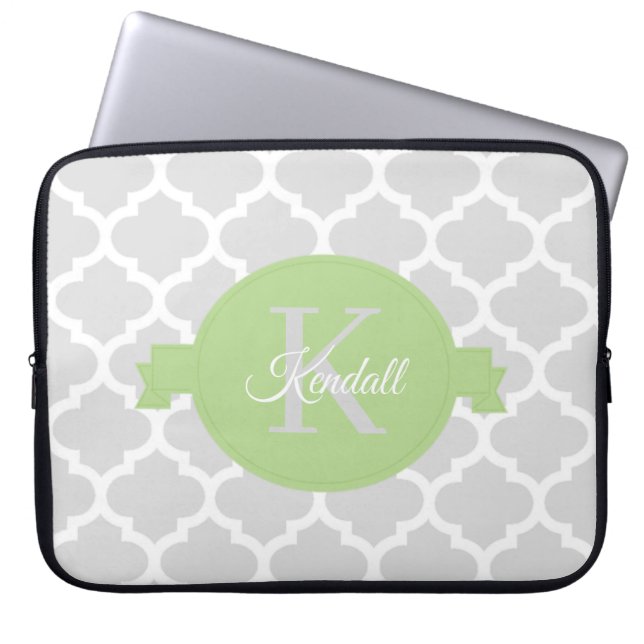 Green Quatrefoil Personalized Laptop Sleeve (Front)