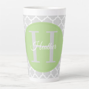 Green Quatrefoil Personalized Latte Mug