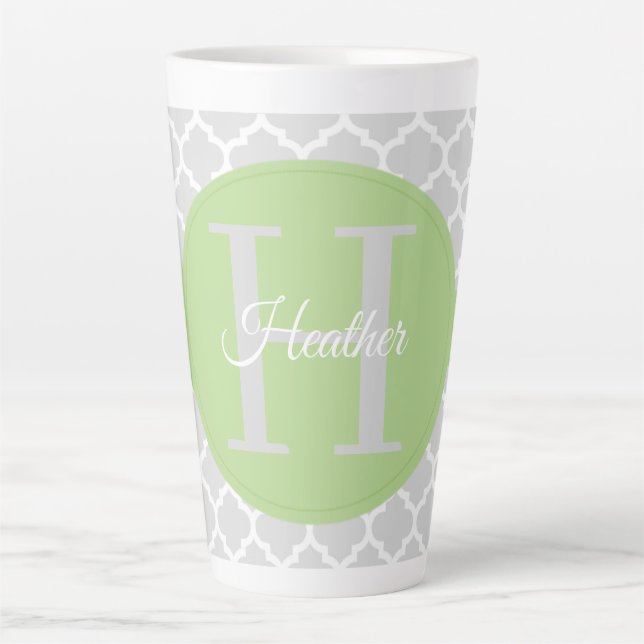 Green Quatrefoil Personalized Latte Mug (Front)