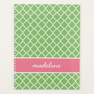 Green Quatrefoil   Pink and Green Preppy Planner