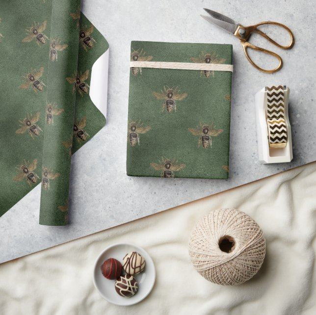 Green Queen Bee Gold Elegant Gift Wrapping Paper (Crafts)