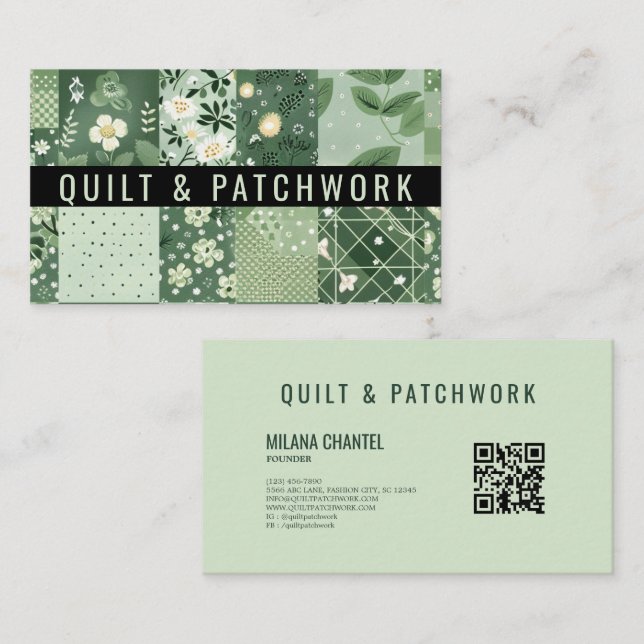 Green Quilt Patchwork Handmade Clothing  Business Card (Front/Back)