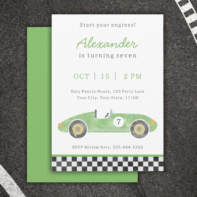 Green race car birthday invitation (Creator Uploaded)
