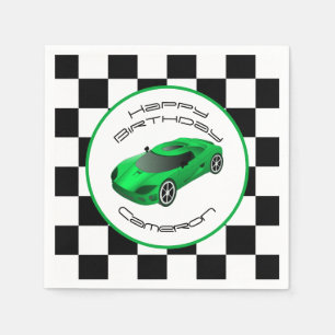Green Race Car   Custom Birthday Party Napkin