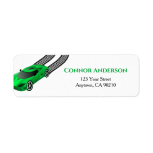 Green Race Car   Kids Custom Return Address Label