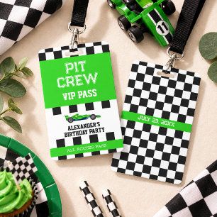 Green Race Car Vip Pass Pit Crew Birthday Party Badge
