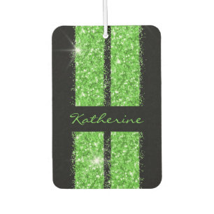 Green Race Stripe Sparkle Glitter Personalized Car Air Freshener