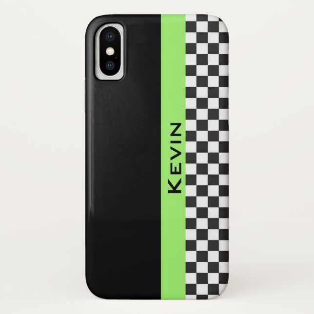 Green Racing Stripe Design iPhone X Case (Back)