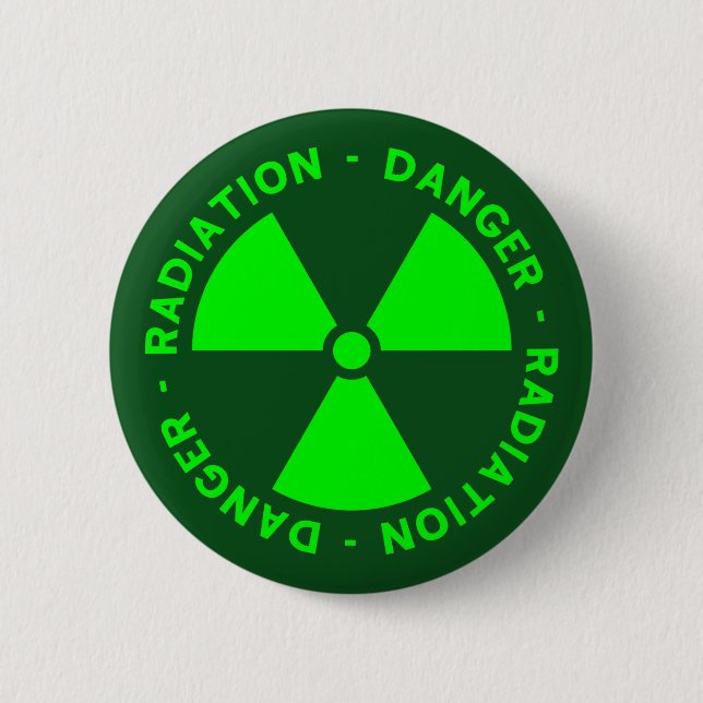 Green Radiation Warning 2 Inch Round Button (Front)