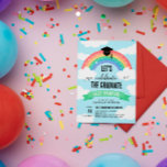 Green Rainbow Clouds Let's Celebrate the Graduate Invitation<br><div class="desc">Fun rainbow themed graduation party invitation with a graduation cap-wearing rainbow,  clouds and a blue sky.</div>