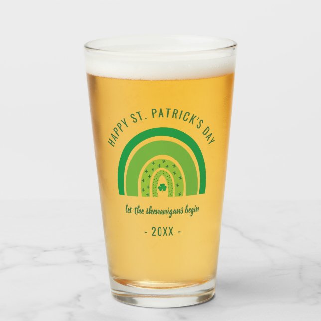 Green Rainbow Irish Shamrock Happy St Patricks Day Glass (Front Filled)