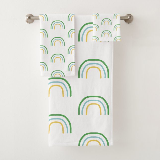 Green Rainbow Painting Irish Pattern Towel Set (Insitu)