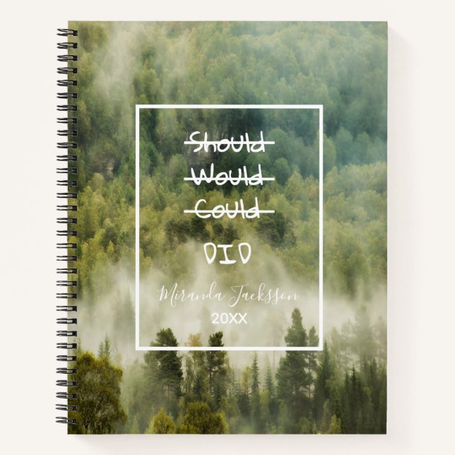 Green rainy forest motivational nature name notebook (Front)