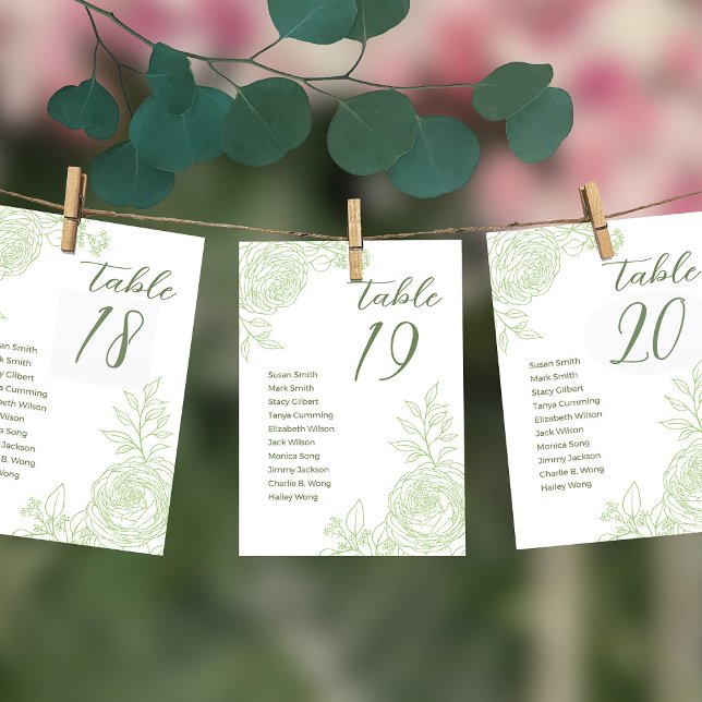 Green Ranunculus Wedding Seating Chart Card (Creator Uploaded)