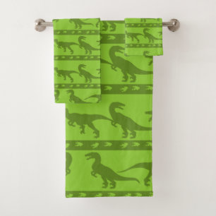 Green Raptor Pattern Bath Towel Set