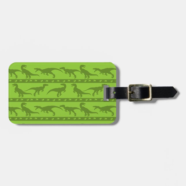 Green Raptor Pattern Luggage Tag (Front Horizontal)