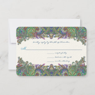 Green Raspberry Blue Mariage damassé Invitation