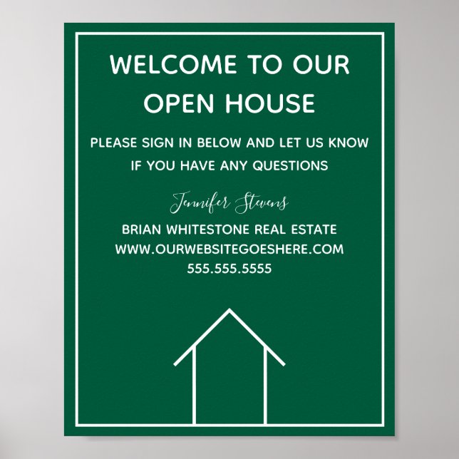 Green Real Estate Company Custom Open House Poster (Front)