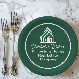 Green Real Estate Company Customized Realtor Party Paper Plate
